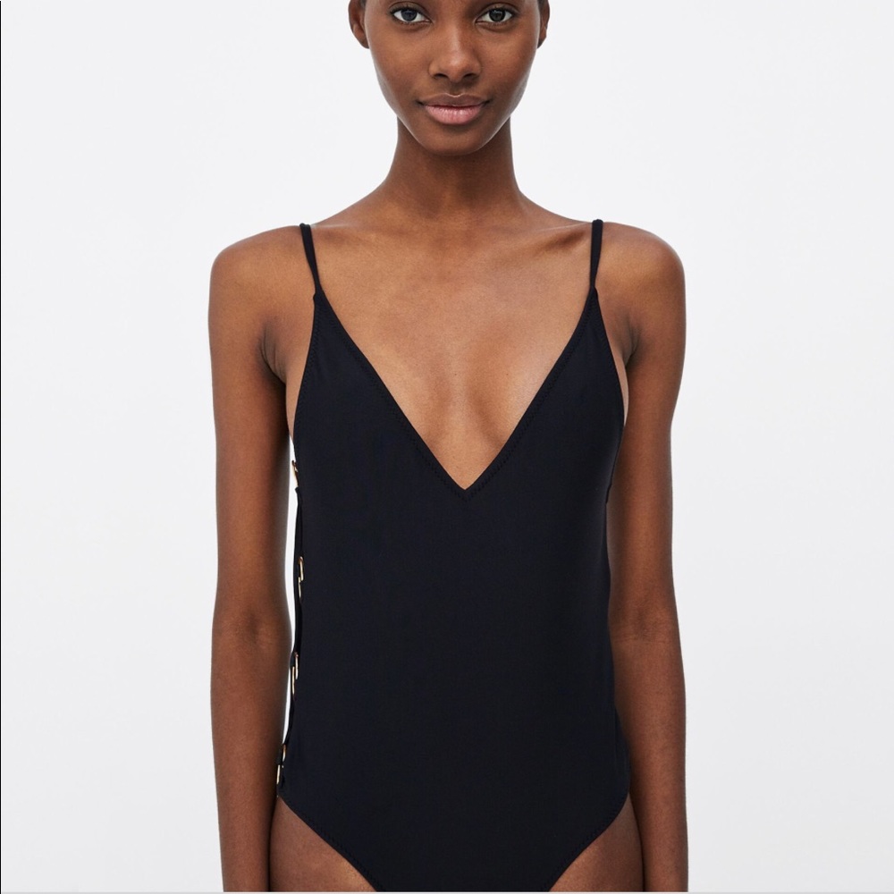 Zara Black Swimsuit with metal hoops on side